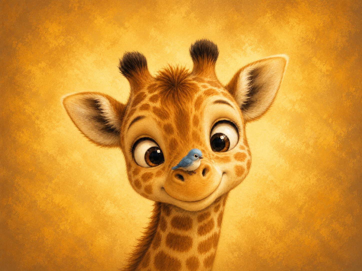 Baby giraffe and blue bird