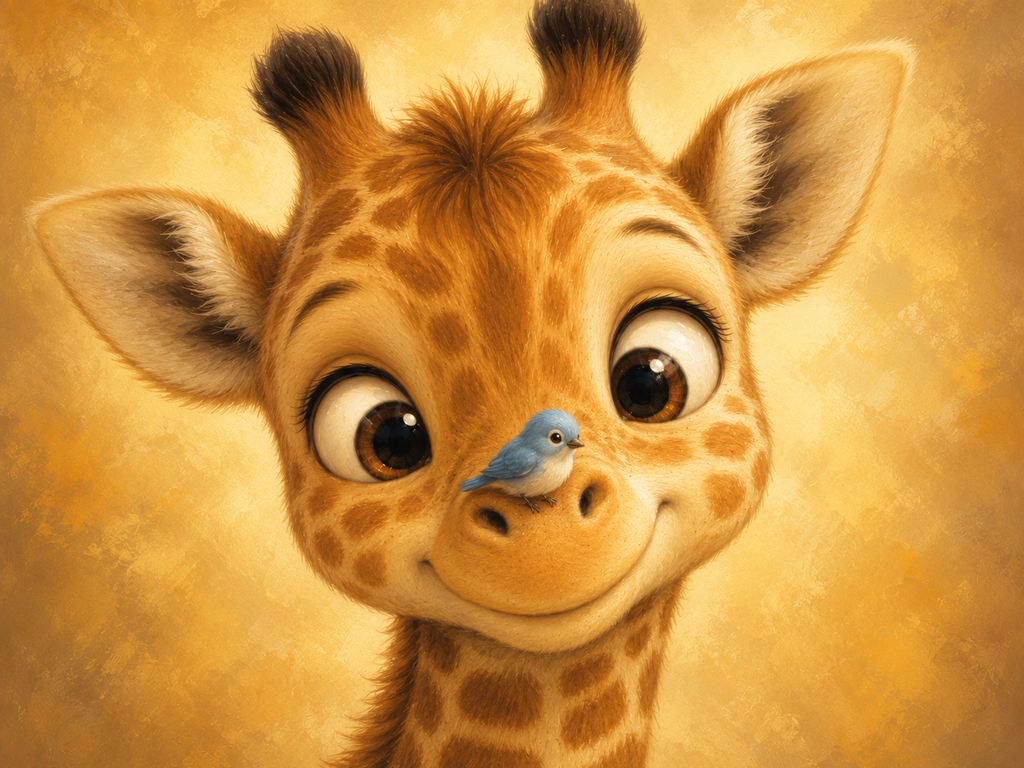 Baby giraffe and blue bird